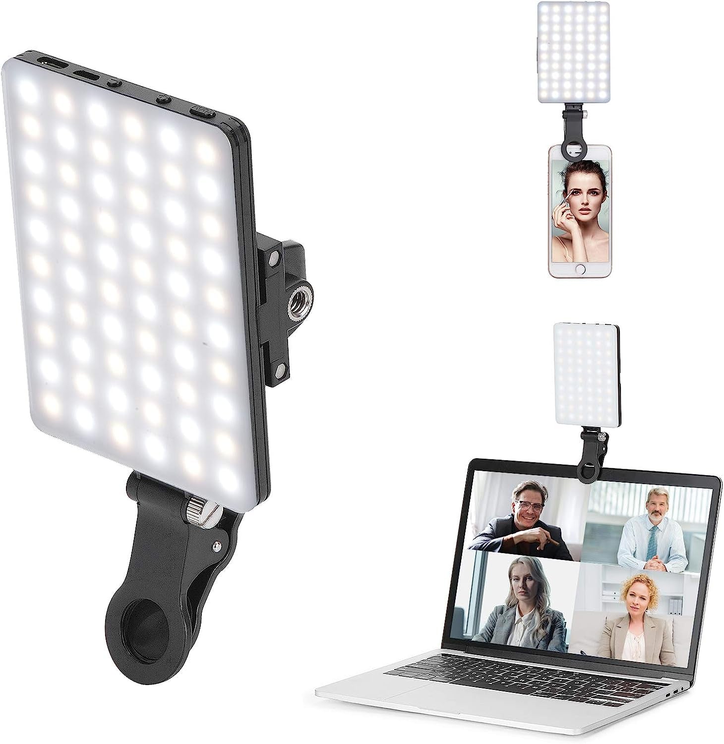 Luz De Video De Relleno Recargable Alta Potencia 60 LED Con Clip Frontal Trasero